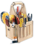 Electrician's And Maintenance Tool Pouch With 17 Pockets, Heavy Duty Tan Leather Carrier, Box Shaped Design Prevents Tipping