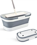 Collapsible Rolling Bucket With Four Wheels 12L Mop Bucket For Home Cleaning Camping And RV Lightweight Portable Multi Purpose Rectangular Handy Basket For Mop And Laundry Gray, expanded and folded view
