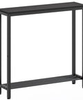 Slick Industrial Console Table For Tight Spaces, Hella Compact Two Tier Sofa Table With Open Storage Shelves, Matte Black Finish.