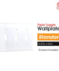 Triple Wall Plate Cover For 3 Gang Switches And Outlets White DIY Friendly With Screws Included 6.5 Inches By 4.5 Inches