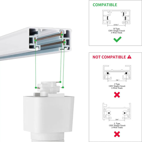 Diagram showing compatible connection for LED Track Lighting Heads With 24 To 60 Degree Adjustable Beam High Output Budget Friendly 13.5W