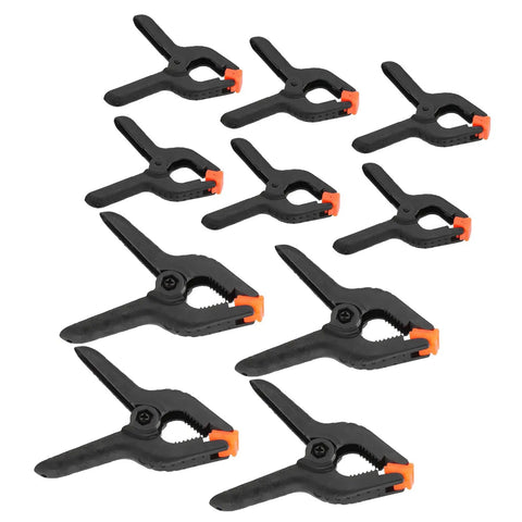 Top Tier 10 Piece Spring Clamps For Woodworking And DIY Projects With Ergonomic Handles That Grip Hard To Hold Boards Securely While You Paint Build Crafts Or Work In Your Studio Without Any Slip Ups On This Ultimate Hand Tool Kit black plastic spring clamps set