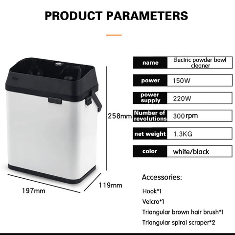 Electric Automatic Coffee Grounds Cleaner For Espresso Portafilter Handles With Built In Brush And Powder Wiper Tool No Sweat Cleanup And Smooth Operator Design For Real Home Baristas Silver product specifications and dimensions