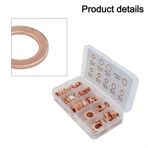 200 Piece Copper Diesel Injector Seal Washer Kit For Cars Marine Generators Machinery And Plant Engines Fits M5 To M14 Sizes