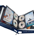 Durable Portable DVD CD Blu Ray Storage Case With Extra Wide Title Cover Pages Holds 192 Discs Open Display Showing Storage