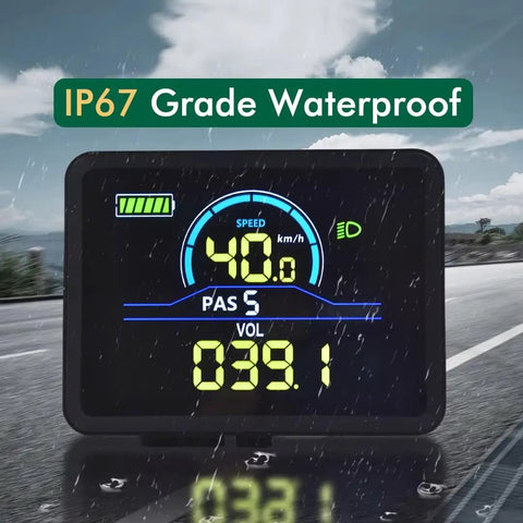All In One E Bike Display Panel Waterproof LCD Gauge For 24V To 60V E Bikes And Electric Scooters showing speed and mileage