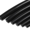 Various sizes of black hoses from Go-To Silicone Vacuum Hose Kit 6 Pack With 5ft Tubing In 1/8 To 3/8 Inch Diameters And 113 Nylon Connectors.