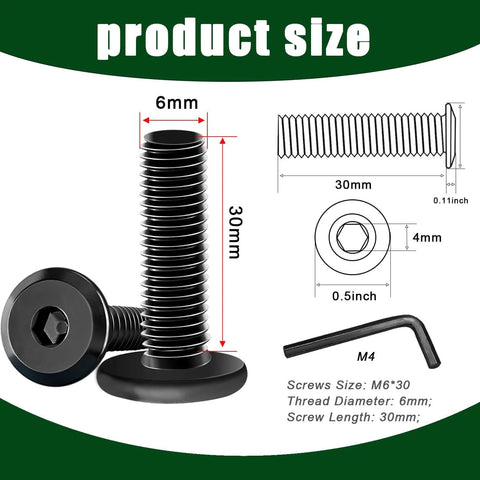 M6 Flat Head Socket Cap Screws Bolts Set 30 Pcs Stainless Steel 304 Black Zinc Plated Fully Threaded Countersunk Hardware