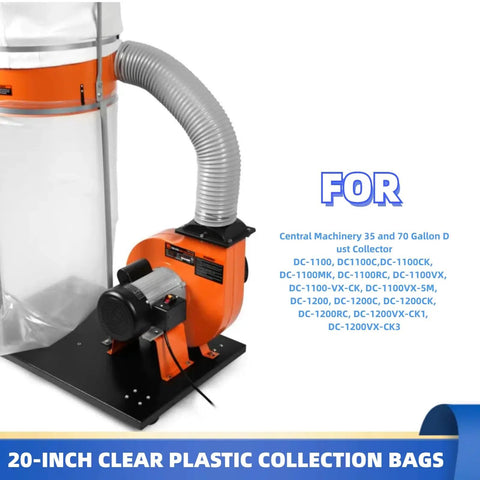 Clear 5.8 Mil Dust Collector Bags, Heavy Duty 6 Pack Fits DC-1100VX 70 Gallon Woodworking Dust Collector with vacuum hose.