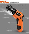 Cordless Electric Screwdriver 3.6V With Rear Flashlight 6 In 1 Furniture Assembly Set showing features like LED light, trigger, and bits