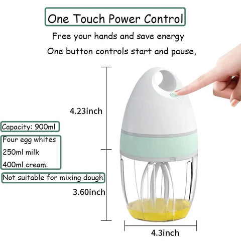 Electric Stand Mixer For Home Kitchen With 900ml Bowl One Touch Power Control Splash Prevention Milk Frother Egg White Whisk And 4 Mixing Attachments Food Whipping Cake Batter Mixer in a transparent bowl with measurements and one-touch button.