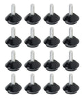 Real Talk M6 Adjustable Furniture Feet And Swivel Levelers Black 16 pack, rubber pads for stabilizing wobbly furniture.