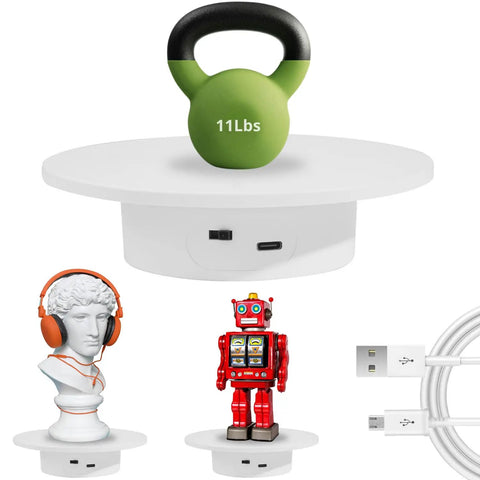 Motorized Rotating Display Stand The Go To For Jewelry, Crafts And Collectibles, 5.9 Inch Diameter Platform with USB ports, holds 11 lbs.