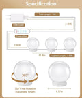 Specifications diagram of LED Vanity Lights Kit With 10 Dimmable Bulbs For Makeup Table Plug In White with cable lengths.