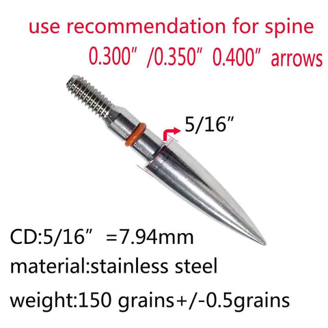 125 Grain Five Sixteenth Inch Stainless Steel Screw In Archery Field Points Pack Of Twelve For Target Practice