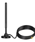 Amp Up Your Signal Fast With This Beefy 4G LTE Cellular Antenna Featuring A Heavy Duty Magnetic Mount Pure Copper Core And Serious Wide Band Gain For Trucks Routers And Dash Cams. Black antenna with magnetic base and long cable.
