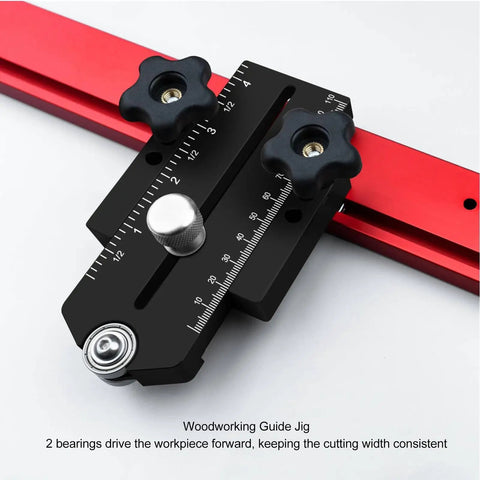 Extended Thin Ripping Jig for Woodworking, Aluminum Alloy Guide Jig, dual bearings, black finish, precise and drift-free cutting