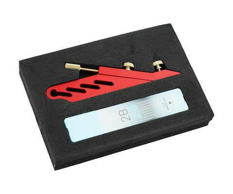 Dead On Precision Guitar Nut Scribe Tool And String Marker For Acoustic Classical Instrument Repairs Saddle Height Measurement in red box.