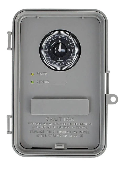 24-Hour Electromechanical Time Switch For Outdoor Use, 40A Auto-Voltage, SPDT And DPDT Operation, NEMA 3R Weatherproof Plastic Enclosure, Adjustable 15 Minute On/Off Timers, Durable Industrial Grade Timer