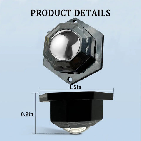 Ready To Roll Self Adhesive Mini Caster Wheels For Small Appliances Silent Glide Easy Peel And Stick Low Profile Matte Black Pack Of Four Pieces showing dimensions and metal components.