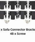 Tough As Nails Sectional Sofa Connectors Eight Piece Heavy Duty Metal Bracket Kit With Screws For Quick Couch Fix And Furniture Assembly Black Replacement Hardware showing 8 brackets and screws.
