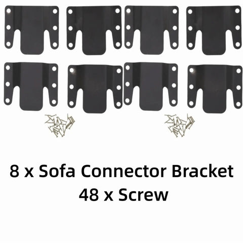 Tough As Nails Sectional Sofa Connectors Eight Piece Heavy Duty Metal Bracket Kit With Screws For Quick Couch Fix And Furniture Assembly Black Replacement Hardware showing 8 brackets and screws.