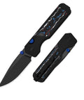 Militaw 315 KwikSwap EDC Pocket Knife 3.1 Inch M390 With DLC Ultra Aluminum And FatCarbon Nebula Handle Compact Folding Knife, open and closed view.