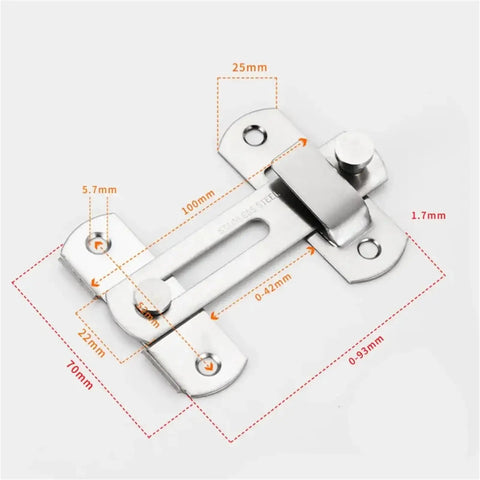 Heavy Duty Stainless Steel Sliding Bolt Door Latch Featuring Smooth Auto Return Flip Lock For Tough Patio Barn Gate Large Size Garage Shed showing measurements