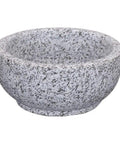 Granite Stone Bowl With Wooden Base For Bibimbap And Korean Stews, thick stone bowl, detailed texture, 24oz size.