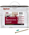 Number 12 14 X 6 3 8 Inch Multipurpose Screws Featuring Fast Bite Zip Tip Tech For Wood To Wood Framing Built Different For Smooth One Step Install And Ships In A Rock Solid 1000 Count Box with screws and packaging.