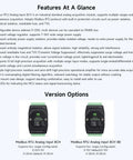 Features and version options of Modbus RTU Analog Input 8CH, detailed specs, and module visuals for multiple voltage signal acquisition.