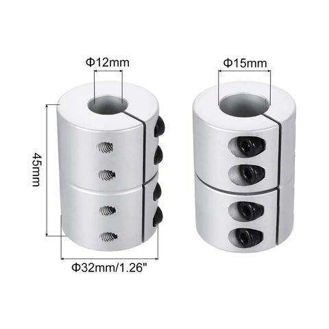 Aluminum Shaft Coupling 12 To 15mm ID 45mm Length Built Tough Rigid Shaft Coupler Connector For 3D Printer DIY Robots Motors
