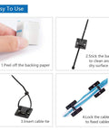 Instructions for using Self Adhesive Cable Tie Mounts With 3M Strong Adhesive Backing No Fuss Way To Manage Cables Small 19.5mm