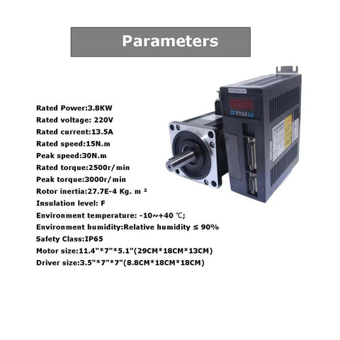 AC Servo Motor And Driver Set 15N.M 3.8KW CNC Control System Kit High Torque For CNC Router Engraving And Milling Machine 220V 13015025 with parameters