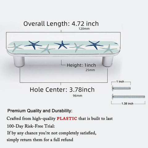 Blue Starfish Cabinet Pulls 4 Pack Center To Center Three Quarter Inch Silver Nautical Drawer Handles dimensions chart