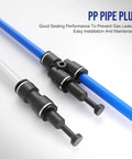1/2 Inch OD Push To Connect Air Fittings Kit With Quick Connects For Air Hose And Tubing, 5 Types Including Elbows Tees Straight Plugs Splitters For PU Nylon PE Tubing, 0 To 145 PSI, PP pipe plug with blue tubing