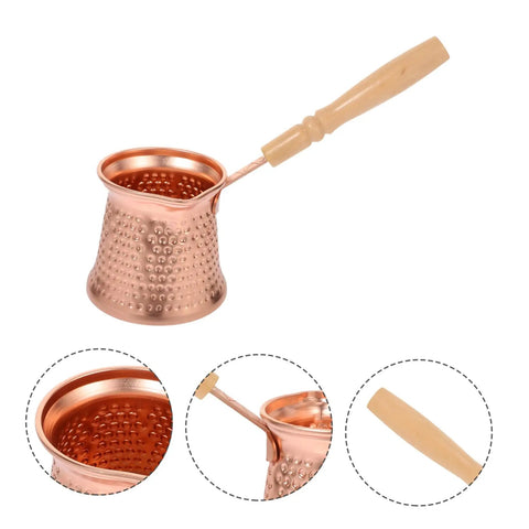 Copper Turkish Coffee Pot With Wooden Handle For Quick Brew And Multi Purpose Beverage Kettle No Fuss Pour For Traditional Arab Cezve On Induction Stovetops, 350ml