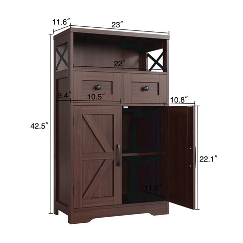 Sturdy Dark Brown Standing Go To Storage Cabinet With Drawers And Shelves For Kitchen Pantry And Home Bar Floor Hutch Cupboard