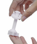 Tough As Nails Universal Plastic Toilet Seat Hinge Screw Bolt Kit, 60mm white plastic bolt held in hand for installation.