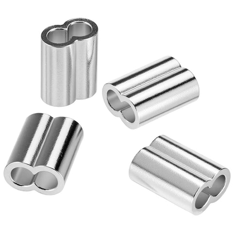 Heavy Duty 50 Pack Aluminum Crimping Loop Sleeves For One Quarter Inch Wire Rope And Cable Double Hole Gritted Ferrule Sleeves For Secure Ends DIY Rigging And Cable Work, four crimp sleeves