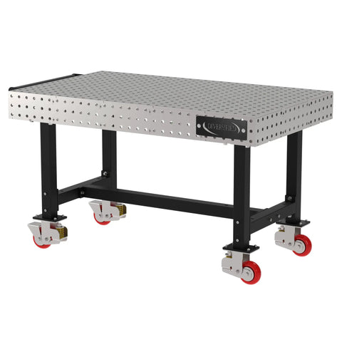 Heavy Duty Mobile Welding Fixture Table 60x36x36 Silver Shop Workbench with laser cut holes and locking casters.