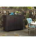 Decorative Outdoor Storage Cabinet 123 Gallon Weather Resistant Brown For Patio Garden Tools Toys Pool Supplies Cushions And More Ideal For Home Backyard Porch on patio