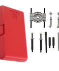 Hardcore 9 Piece Bearing Separator And Puller Tool Set Removes Small Gears And Pinions Effortlessly Fits Sizes From 0.59 To 2.28 Inches With Steel Jaws Plus Thrust Screws, red case