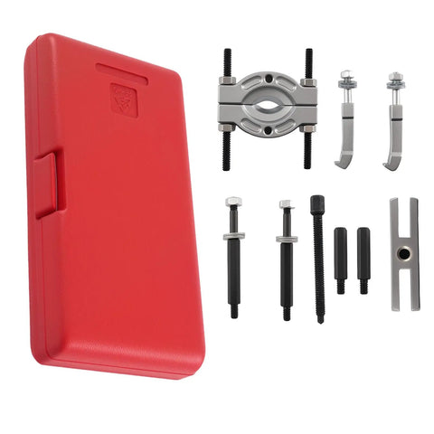 Hardcore 9 Piece Bearing Separator And Puller Tool Set Removes Small Gears And Pinions Effortlessly Fits Sizes From 0.59 To 2.28 Inches With Steel Jaws Plus Thrust Screws, red case
