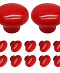 Totally Rad Red Ceramic Cabinet Knobs, 32mm round pull handles, 10 pack set, glossy red finish for kitchen drawers.