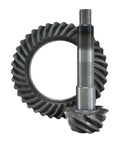 Heavy Duty Ring And Pinion Gear Set For Toyota 8 Inch Housing 3.90 Ratio shown from a side view, highlighting the durable metal construction.