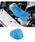 Must Have Windshield Washer Fluid Cap Replacement For VW Bora Passat Golf Porsche Macan Cayenne And Chevy Bolt EV For Your Ride Flexible Reservoir Cap With OEM 6V0955485A Style Seal Easy Install Leak Proof showing blue cap on car engine