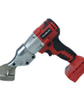 Milwaukee 18V Battery Powered Cordless Sheet Metal Shear with 360 Degree Pivoting Head for cutting stainless steel and thick metal sheets.