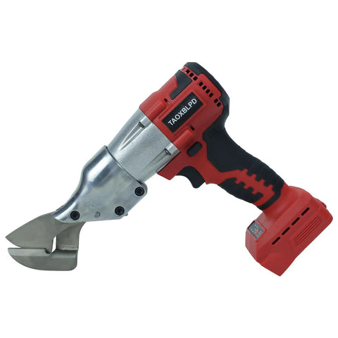 Milwaukee 18V Battery Powered Cordless Sheet Metal Shear with 360 Degree Pivoting Head for cutting stainless steel and thick metal sheets.