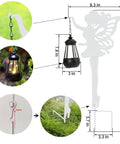 2 Pack Metal Fairy Hanging Lantern Solar Outdoor Garden Stakes With Silhouette Lights dimensions and setup illustration